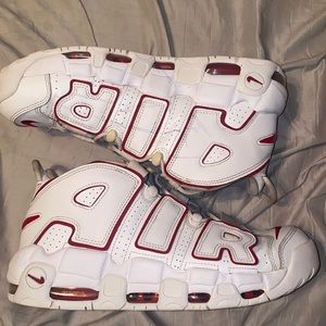 Nike air uptempos white varasity red
